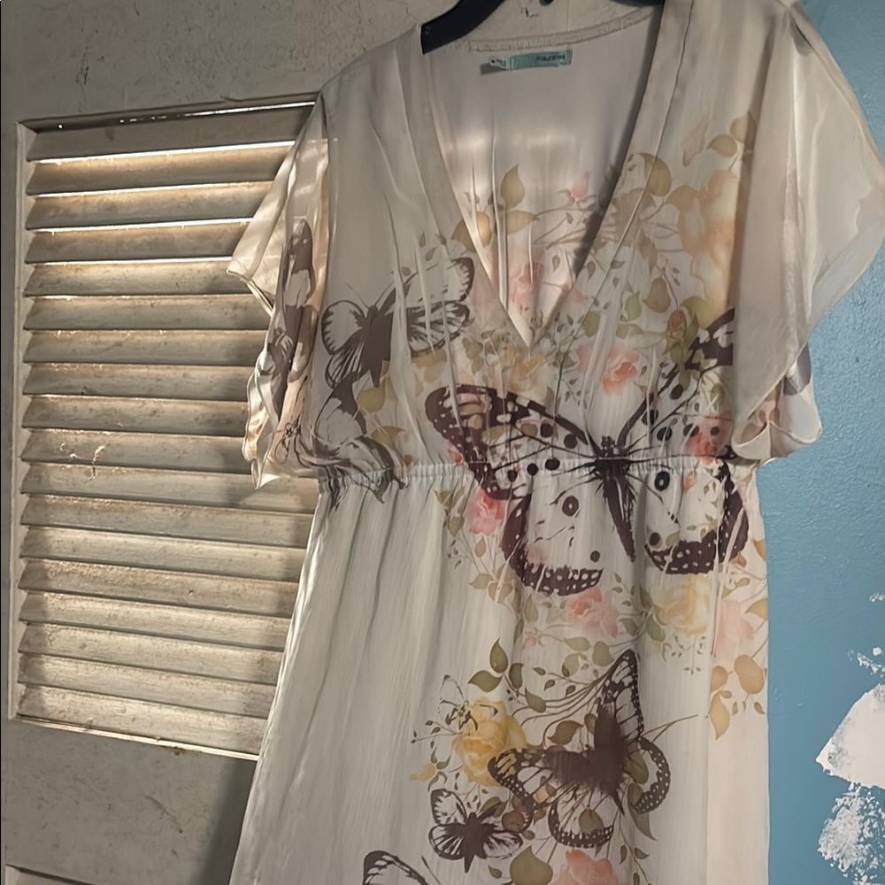 Maurices White and Brown Butterfly Dress
